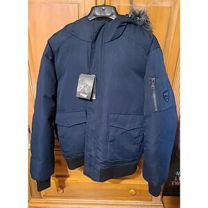 Pajar Mens Lucas Down Jacket With Faux Fur Hood Size:L NAVY SILVER!!